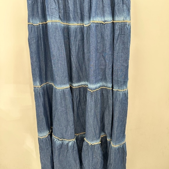 WESTERN INDIGO & LACE Woman cotton cap sleeve cowgirl concertcore maxi dress 1X - Picture 4 of 14